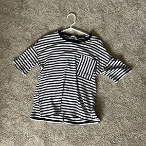 navy and white striped sweater